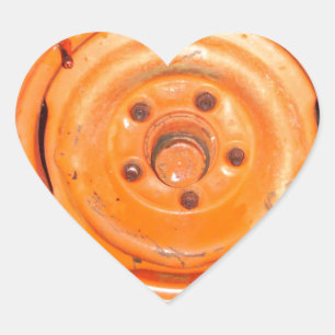 Schrottplatz Vintage-Rad, orange schwarz und weiß Herz-Aufkleber