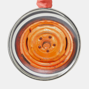 Schrottplatz Vintage-Rad, orange schwarz und weiß Ornament Aus Metall