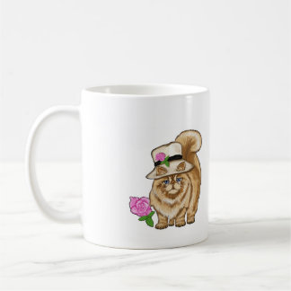 schrullige Frau wütende Katze. Kaffee-Tasse, Kaffeetasse
