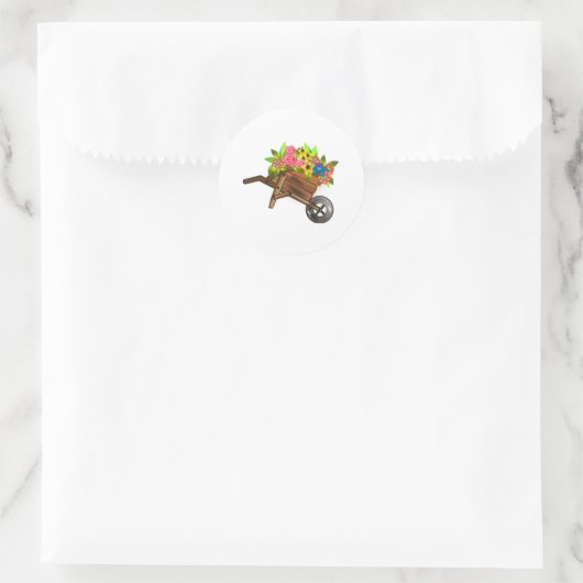 Schubkarre mit Blume Runder Aufkleber (Tasche)