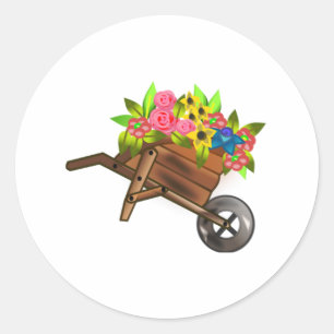 Schubkarre voll der Blumen Runder Aufkleber