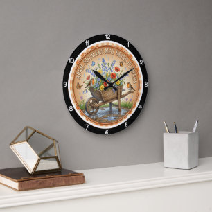 Schubkarre Wildblume Frühling Erbe Große Wanduhr