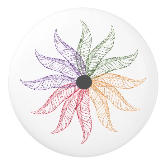 Schubladen - Farbige Federn Keramikknauf (Vorderseite)