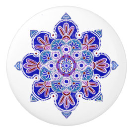 Schubladen mit blauen und lila Medaillons Keramikknauf