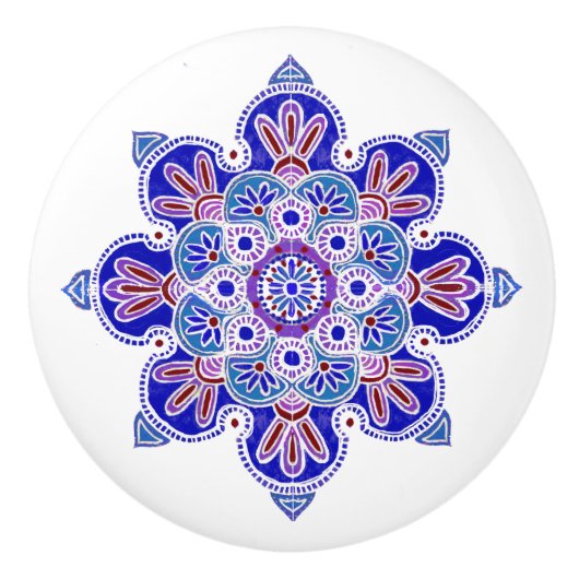 Schubladen mit blauen und lila Medaillons Keramikknauf (Vorderseite)