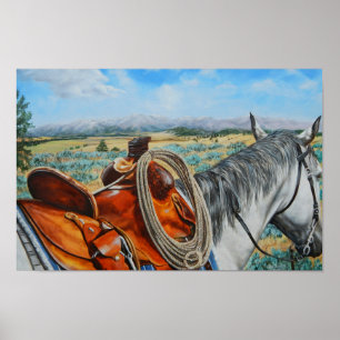 Schüchtern Sie Pferd, Sattel, Cowboy, Poster