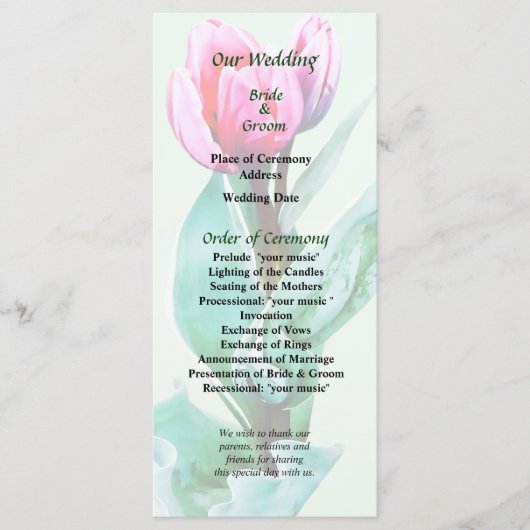 Schüchterne kleine Tulpen-Hochzeitsprogramm Programm (Vorderseite)