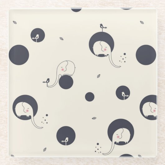 Schüchternes Elefant-Muster Glasuntersetzer (Vorderseite)