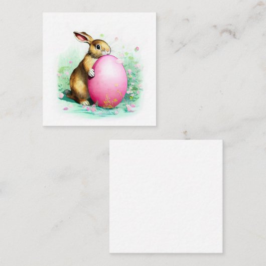 schüchternes Hase hinter einem großen Ostereier Begleitkarte (Vorne/Hinten)