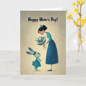 Schüchternes kleines Kaninchen, das Mama Blumen sc Karte (Gelbe Blume)