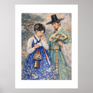 Schüchternes koreanisches Paar in Hanbok – Romanti Poster