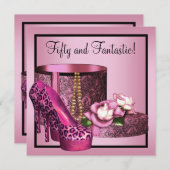 Schuhe mit hoher Ferse Frauen rosa Leopard 50. Geb Einladung (Vorne/Hinten)