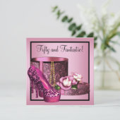 Schuhe mit hoher Ferse Frauen rosa Leopard 50. Geb Einladung (Stehend Vorderseite)