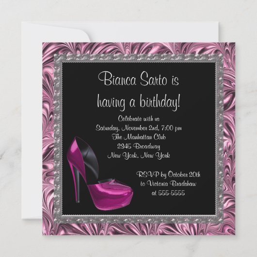 Schuhe mit hoher Ferse Frauen rosa Schwarz 50. Geb Einladung (Rückseite)