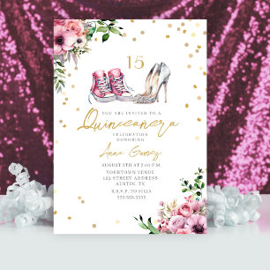 Schuhe Quinceañera Rosa Sneaker Absätze 15 Floral Einladung