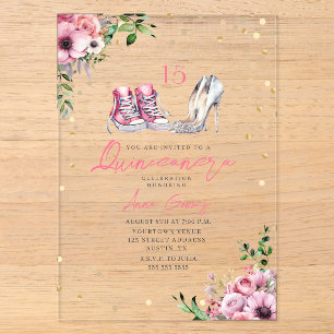 Schuhe Quinceañera Rosa Turnschuhe Absätze 15 Flor Acryleinladungen