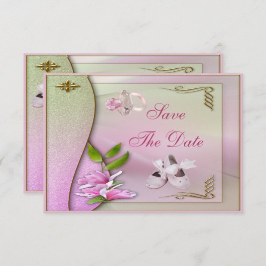 Schuhe, Schnuller & Magnolia Save the Date Dusche (Vorne/Hinten)