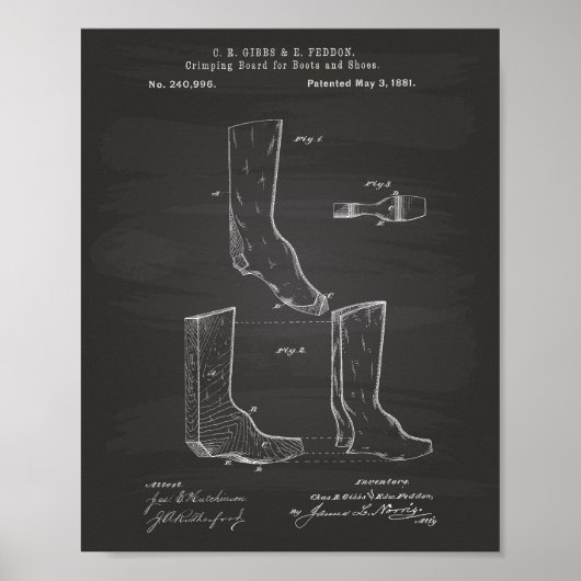 Schuhe und Stiefel 1881 Patente Art Chalkboard Poster (Vorne)