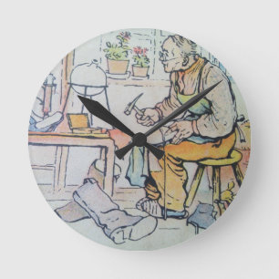 Schuhreparaturgeschäft für Schuhe mit antiker Aqua Runde Wanduhr