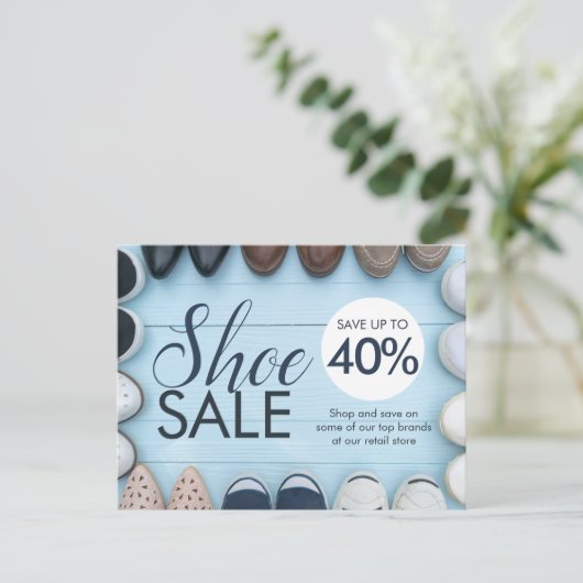 Schuhverkauf | Einzelhandelsgeschäft | Rabattkarte Postkarte (Stehend Vorderseite)