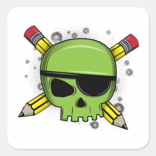 Schul-Schädel-überquerte Stifte unverzichtbar für  Quadratischer Aufkleber