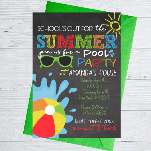 Schulabbruch für das Chalkboard-Party im Sommer Einladung