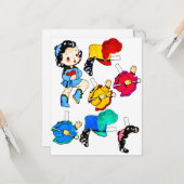 Schulband Girl Vintage Papierpuppe ausschneiden Karte (Vorderseite/Rückseite Beispiel)