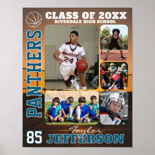 Schulbasketballteam Individueller Name Fotocollage Poster (Vorne)