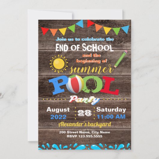 Schulbeginn des Summer Pool Party Einladung (Vorderseite)