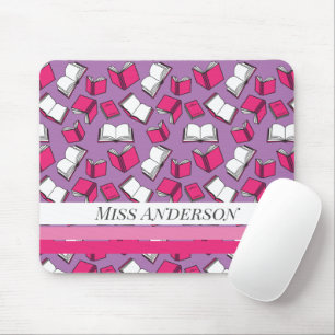 Schulbibliothekar und Buchwürmer rosa Bücherdesign Mousepad