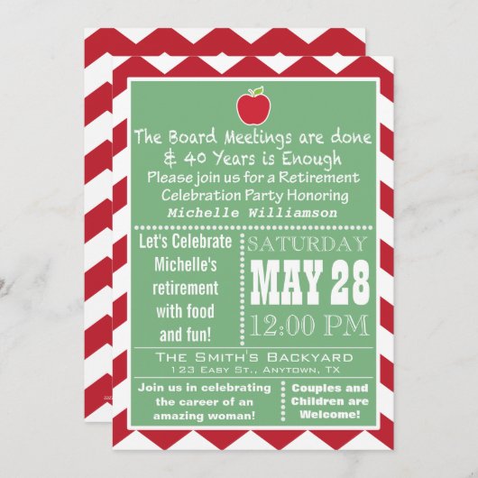 Schulbrett-Mitgliedsruhestands-Party Einladung (Vorne/Hinten)