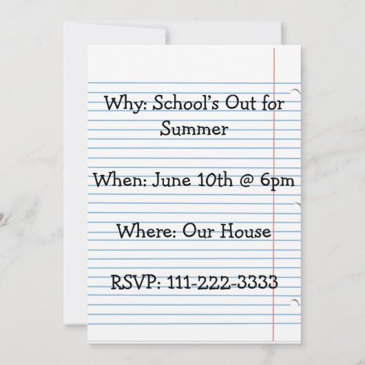 Schulbuch Einladung (Rückseite)