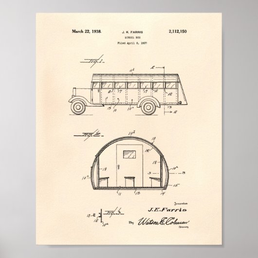 Schulbus 1937 Patent Art Old Peper Poster (Vorne)