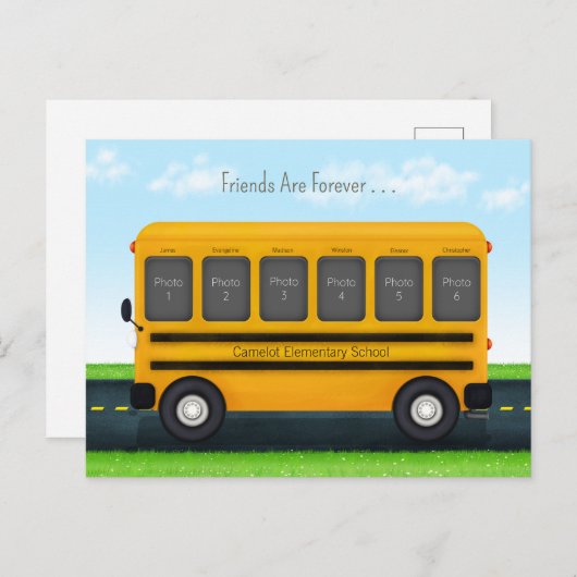 Schulbus 6 Foto Frame Maßgeschneiderte Freundinnen Postkarte (Vorne/Hinten)