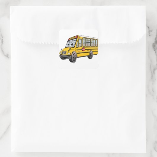 Schulbus-Cartoon 2017 Quadratischer Aufkleber (Tasche)