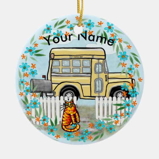 Schulbus Day individuelle Name Keramik Ornament (Vorne)