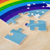 Schulbus, der auf einen Regenbogen fährt Puzzle (Seite)