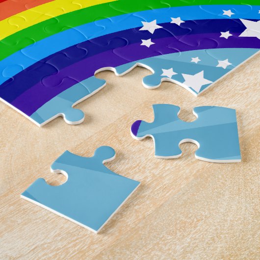 Schulbus, der auf einen Regenbogen fährt Puzzle (Seite)