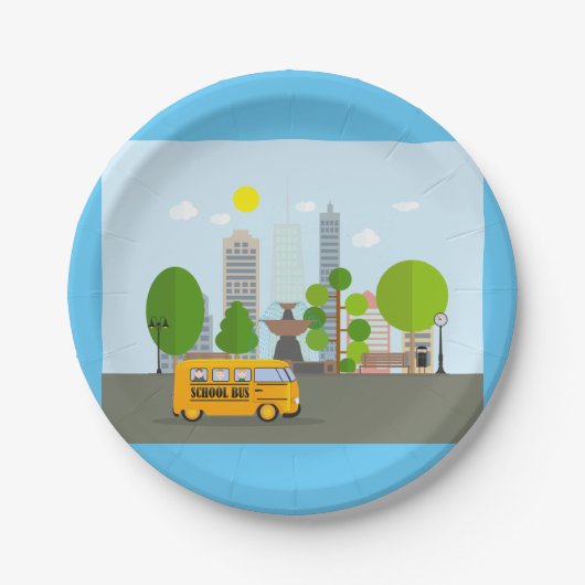 Schulbus in der Stadt Pappteller (Vorderseite)