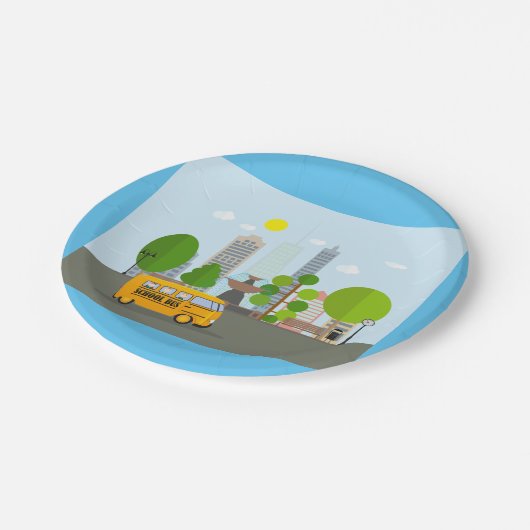 Schulbus in der Stadt Pappteller (Schrägansicht)