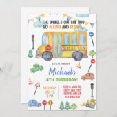 Schulbus Junge Geburtstag Einladung, Einladung. Einladung (Vorne/Hinten)