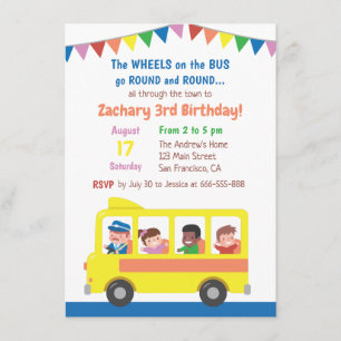 Schulbus Kindergeburtstagsfeier Wheels on the Bus Einladung