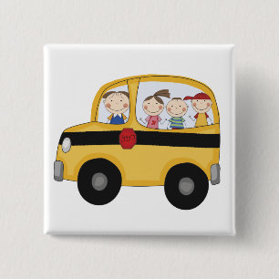 Schulbus mit Kinder T-Shirts und Geschenken Button
