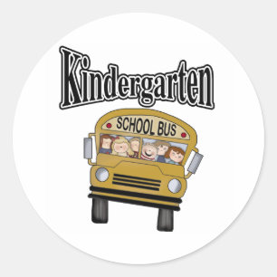 Schulbus mit Kinderkindergarten Runder Aufkleber