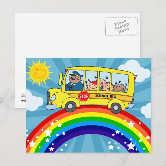 Schulbus mit Rainbow Postkarte (Vorne/Hinten)