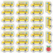 Schulbus Niedliche Tiere Cartoon 24 Busse + Apfel Aufkleber (Vorderseite)