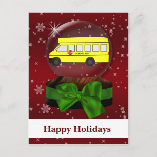 Schulbus Schneekugel Corporate Weihnachtsgrüße Feiertagspostkarte