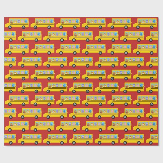 Schulbus-Tier-Muster | wählen jede mögliche Farbe Geschenkpapier (Flach)