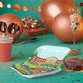 Schulbus und Fahrer Pappteller