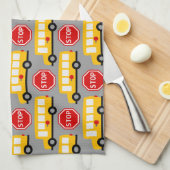 Schulbus und Stoppschild Geschirrtuch (Viertel Falte)